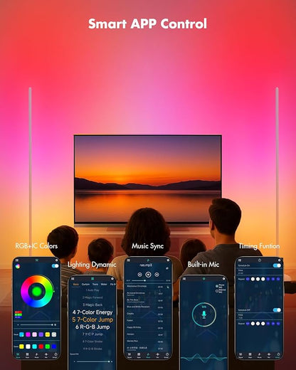 Corner Floor Lamp RGB, Smart LED Corner Lamp with APP & Remote Control, Floor Lamp Dimmable with 16 Million Colors, Music Sync, Standing Lamps for Living Room, Bedroom - Silver