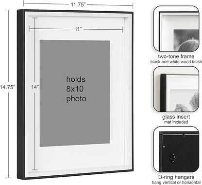 Kate and Laurel Gibson Modern Wall Picture Frame Set of 4; 11x14 matted to 8x10; Black and White; Four-Piece Frame Set for Use as Gallery Wall Frame Set in Living Room Wall Décor