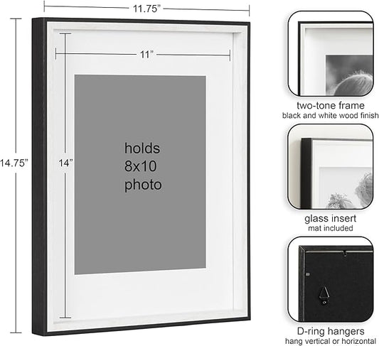 Kate and Laurel Gibson Modern Wall Picture Frame Set of 4; 11x14 matted to 8x10; Black and White; Four-Piece Frame Set for Use as Gallery Wall Frame Set in Living Room Wall Décor