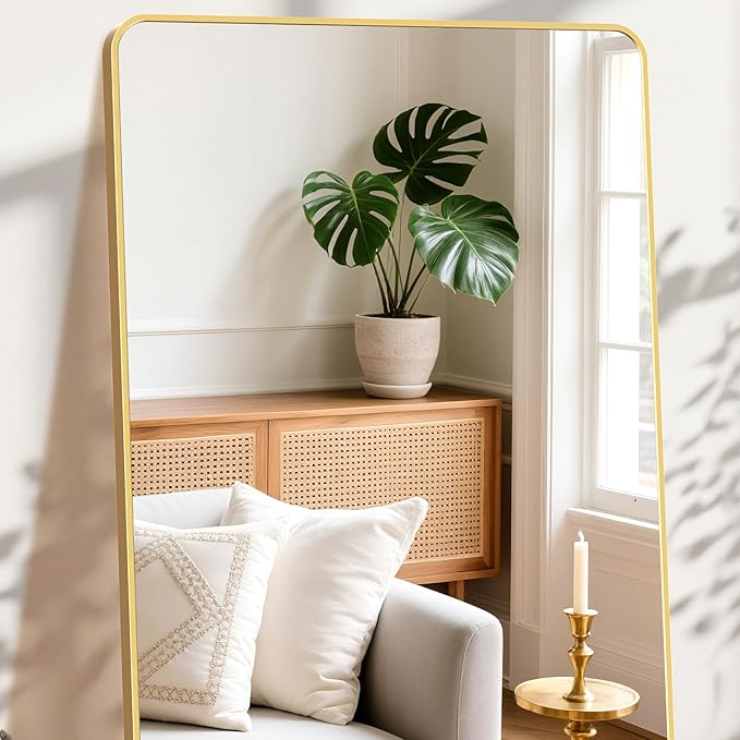 NEWBULIG 30X40 Inch Bathroom Mirror, Rectangle Wall Mirror with Rounded Corners, Gold Vanity Mirrors for Bathroom Sink with Metal Frame for Bedroom, Entryway, Hangs Horizontally or Vertically