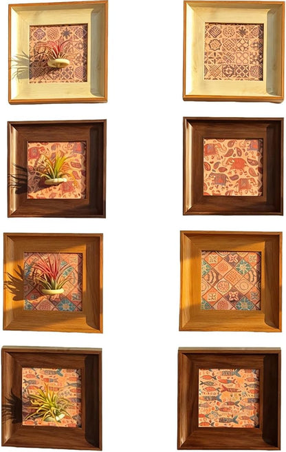 Set of 4 Boho Painting & Air Plant Living Holder Wall Art Prints 2-in-1, DIY 3D Magnetic Textured Airplant Stand Frames, Bohemia Hanging Photoes, Home Pictures Decor for Living Room Bedroom Entryway