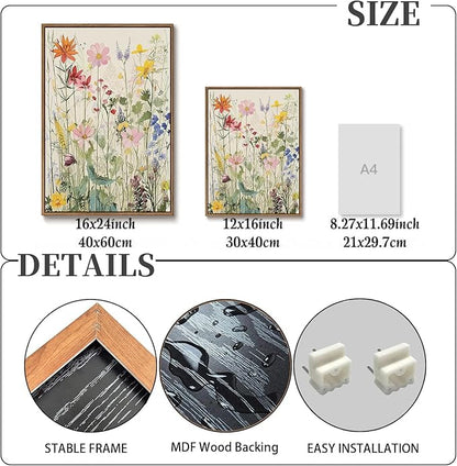 KISSFOX 3 Piece Watercolor Wildflower Botanical Framed Wall Art Colorful Floral Canvas Art Prints Boho Flower Pictures Wall Decor Modern Minimalism Paintings Artwork Girls Bedroom Living Room Bathroom