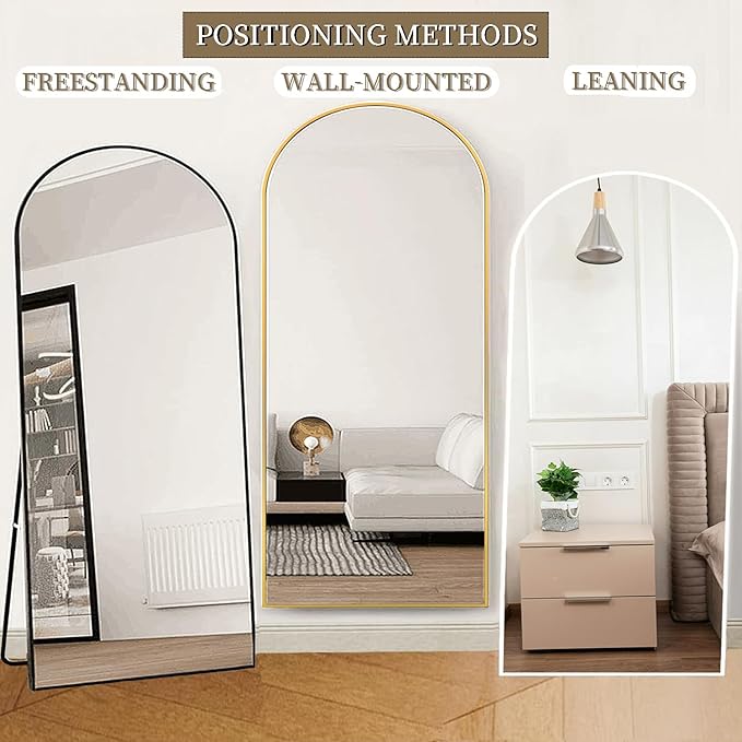 OGCAU 76"x34" Arched Full Length Mirror, Hanging Leaning or Standing Full Body Mirror, Wall Mounted Mirror with Aluminum Frame for Living Room, Bedroom or Cloakroom (White)