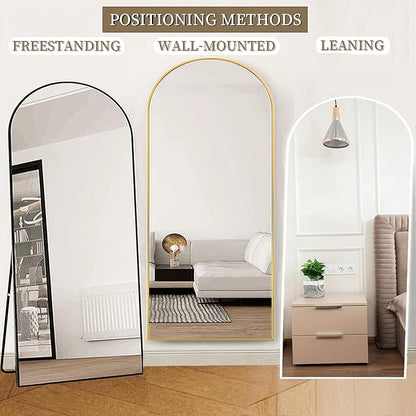 OGCAU 76"x34" Arched Full Length Mirror, Hanging Leaning or Standing Full Body Mirror, Wall Mounted Mirror with Aluminum Frame for Living Room, Bedroom or Cloakroom (White)