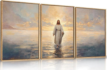 Large Jesus Christian Framed Canvas Wall Art Set,Bible Stories Faith Wall Decor,Vintage Modern Artwork for Living Room,Bedroom,Dining Room,Office -24"x36"x3