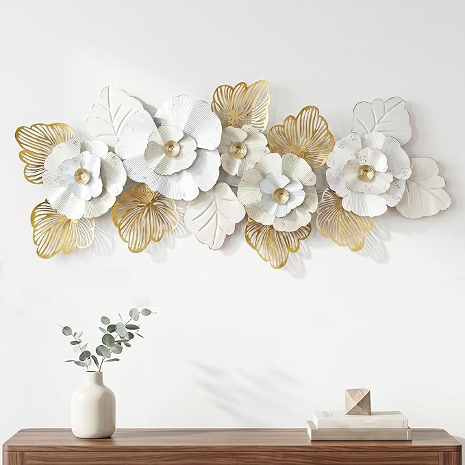 Axioglo Large Metal Wall Art Decor, 3D Abstract Floral Design, Handcrafted Metal Wall Sculpture for Living Room, Bedroom & Entryway（59"）