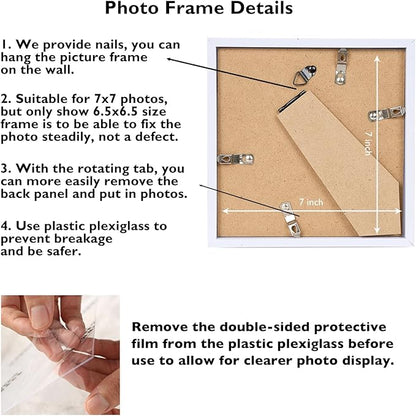 7x7 Picture Frame Set of 6 White for Wall Hanging or Tabletop, Wall Mounting Horizontally or Vertically, 7 x 7 Square Wall Gallery Poster Photo Frame with Shatter Resistant Plexiglass, 6 Pack, White