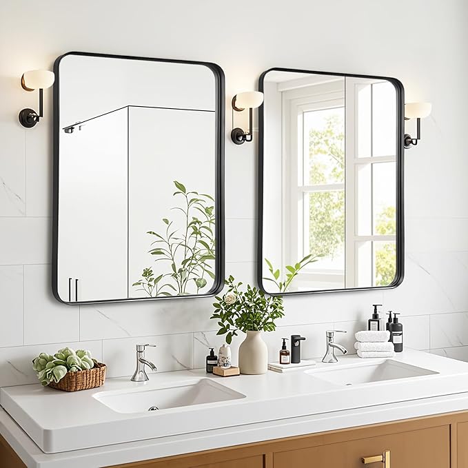 Fabuday Black Bathroom Mirror Over Sink - 28x36 Inch Large Framed Mirrors for Wall Rectangular, Black Frame Rectangle Vanity Big Mirror Wall Mounted for Bedroom, Farmhouse, Restroom, Entryway