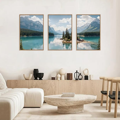 HLNIUC Mountain Wall Art Canvas,Forest Wall Art Mountain Lake,Lake Scenery Artwork,Landscape Nature Framed Decor,Realistic Landscape Prints,Forest Scene Painting for Living Room,Bedroom,Home16x24x3