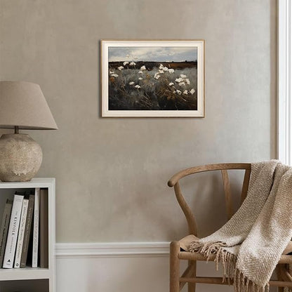 Framed Wall Art for Bedroom - Vintage Wildflower Painting Canvas Art Prints, Moody Dark Autumn Flower Wall Decor Aesthetic, Farmhouse Decor Wall Art Floral Pictures - 10x12Inch