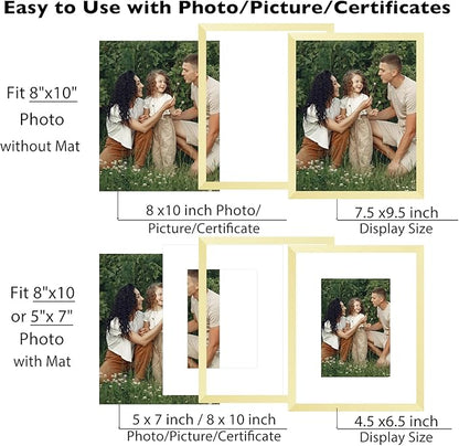 JCJMY 10 Packs 8x10 Picture Frame, Display 5x7 with Mat or 8x10 Without Mat, Gallery Wall Frame Set, 8 by 10 Frames Bulk Set of 10 Collage Wall Decor Photo Frames Set for Wall and Tabletop, Gold