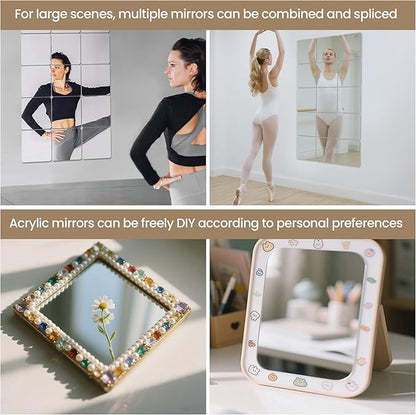 LXCREAT 10Pack Peel and Stick Mirrors for Wall, Self Adhesive Square Acrylic Mirror Tiles 7.8x7.8 Inch, Flexible Plastic Mirror Sheets Wall Stickers 2MM Thick for Bathroom Gym Decor