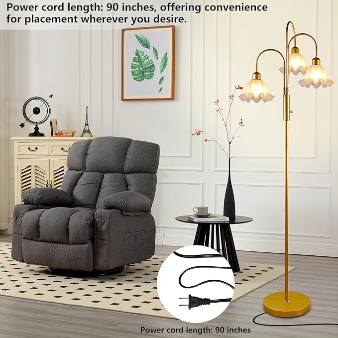 70'' Flower Floor Lamp, Vintage Floral Floor Lamp with 3000K Warmwhite Bulbs for Wedding/Party, 3 Light Gold Standing Tall Lamps with 5Lbs Heavy Base for Living Room Bedroom