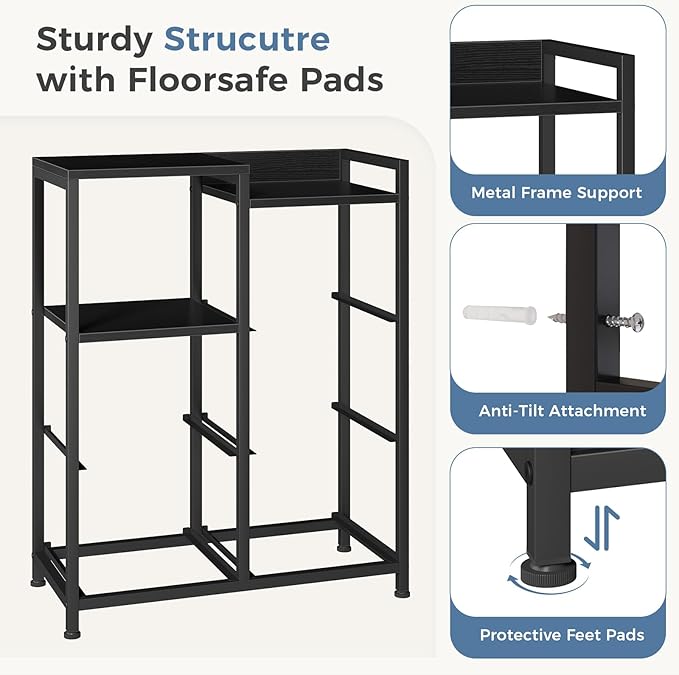 DUMOS TV Stands for Bedroom with 5 Drawers, 5-Drawer Chest of Drawers with Raised Shelf, Storage Tower with Fabric Bins for Closet Organization, Hallway Storage, Ink