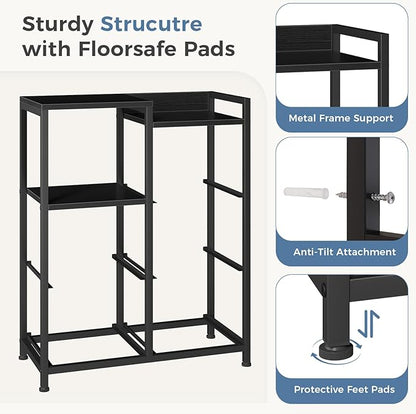 DUMOS TV Stands for Bedroom with 5 Drawers, 5-Drawer Chest of Drawers with Raised Shelf, Storage Tower with Fabric Bins for Closet Organization, Hallway Storage, Ink