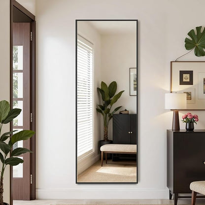 Suidia Full Length Mirror Over the Door&Wall Mounted, 48"x14" Door Mirror with Aluminum Alloy Frame, HD Shatterproof, No-Drill, Hanging Mirrors for Bedroom, Bathroom, Dorm, Closet, Rect, Black