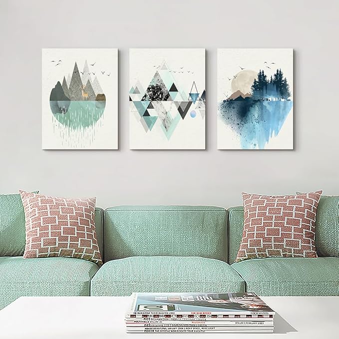 Lapremoly Large Canvas Wall Art For Living Room Bedroom Framed Wall Decor Abstract Geometry Mountain Painting Artworks Pictures Office Inspiration Home Decoration Ready To Hang Wall Art Prints