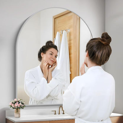 FORBATH Large Arched Wall Mirror 48x40 Inch, Silver Arch Bathroom Mirror with Aluminum Frame, Arched Mirror for Dresser, Fireplace,Entryway,Home Decor,Hanging or Leaning Against Wall