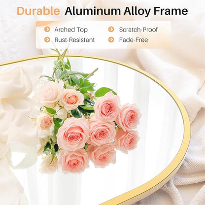 Bathroom Mirror for Wall, 38x26 Inch Arched Mirror, Matte Gold Metal Framed Bathroom Vanity Mirror for Restroom Farmhouse, Anti-Rust, Tempered Glass, Hanging or Leaning