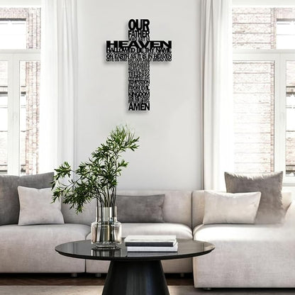 LIYOUYA Metal Cross Wall Decor - Rustic Farmhouse Decor Black Prayer Text Cross Wall Art Home Decor for Living Room, Bathroom, Bedroom, Dining Room, Office, Church (Black)