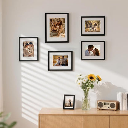 5x7 Picture Frame Set of 9, Display Pictures 4x6 with Mat or 5x7 without Mat, Multi Collage Gallery Square Photo Frames for Wall or Tabletop, White
