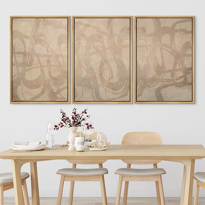 SIGNLEADER Framed Canvas Print Wall Art Set Beige Modern Abstract Line Art Illustrations Minimal Decorative Bohemian for Living Room, Bedroom, Office - 16"x24"x3 Natural