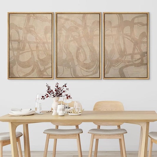 SIGNLEADER Framed Canvas Print Wall Art Set Beige Modern Abstract Line Art Illustrations Minimal Decorative Bohemian for Living Room, Bedroom, Office - 16"x24"x3 Natural
