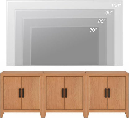 WAMPAT Farmhouse TV Stand for TVs up to 85 Inch, Rustic Wood Entertainment Center & Media Console with 6 Storage Doors, Accent Cabinet for Living Room, Hallway, Rustic Mocha