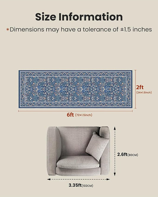 AMADA HOMEFURNISHING Washable Runner Rugs for Hallway, 2x6 Kitchen Rug, Non-Slip & Low-Profile Area Rug, Soft Floral Rug with Durable Edge Binding, Rugs for Entryway Bedroom Kitchen Laundry Bathroom