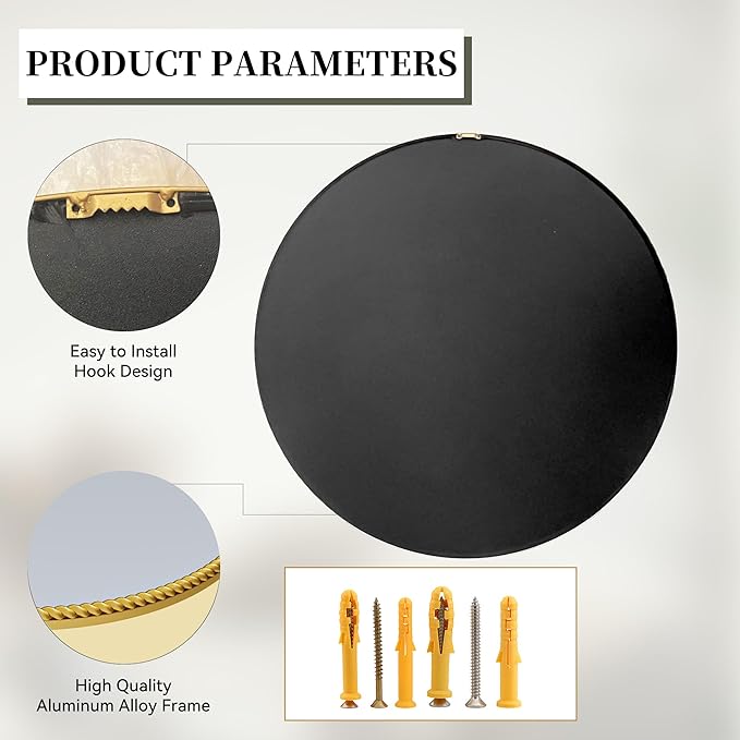 PROHOMEWARE Gold Round Bathroom Mirrors, 20 inch Circle Wall Mounted Hanging Mirror for Entryway, Living Room, Hallway, Bathroom, Bedroom