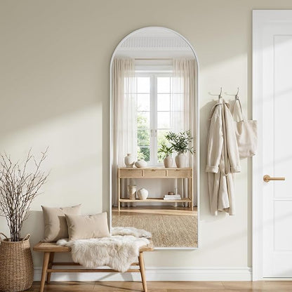 Full Length Mirror - 57" x 20" Arched Floor Mirror/Wall Mounted Aluminum Alloy Frame Full Body Mirrors for Bathroom Living Room Bedroom and Entryway, White