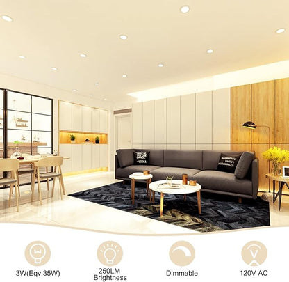 2 Inch LED Recessed Lighting, Dimmable Downlight 3W(35W Halogen Equivalent), CRI80, 3000K Warm White Ceiling Light with LED Driver(16 Pack)