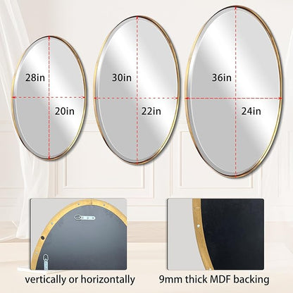 POZINO Oval Beveled Mirror, 20"x28" Brush Gold Vanity Mirror for Over Sink, Modern Brass Wall Mirrors for Bathroom Bedroom Living Room Hallway Entryway, Hangs Vertically or Horizontally
