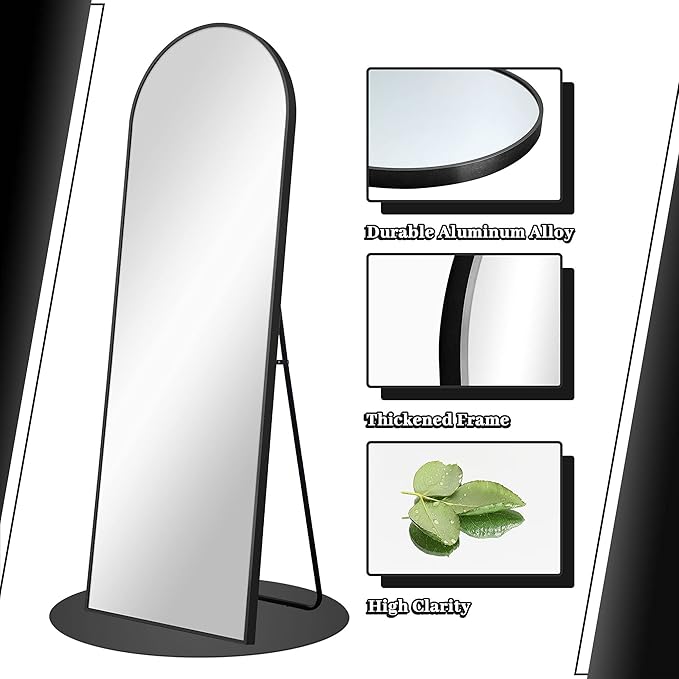 NeuType Arched Full Length Mirror Standing Hanging or Leaning Against Wall, Oversized Large Bedroom Mirror Floor Mirror Dressing Mirror, Aluminum Alloy Thin Frame, Black, 71"x28"
