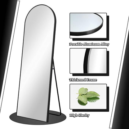 NeuType Arched Full Length Mirror Standing Hanging or Leaning Against Wall, Oversized Large Bedroom Mirror Floor Mirror Dressing Mirror, Aluminum Alloy Thin Frame, Black, 71"x28"