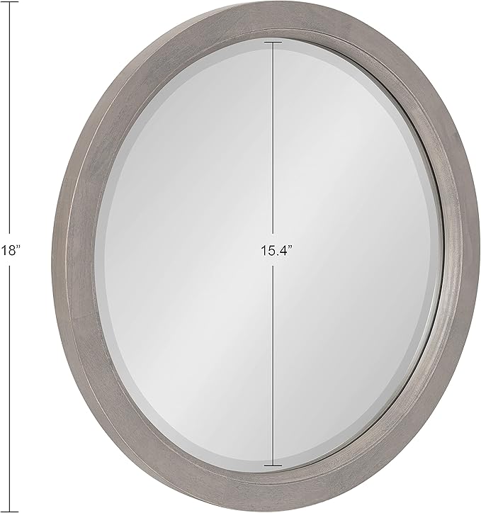 Kate and Laurel Hogan Farmhouse Round Wall Mirror; 18 Inch Diameter; Gray; Sophisticated Modern Mirror for Wall
