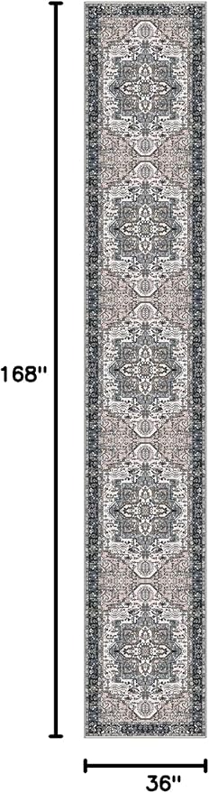 KOZYFLY Runners for Hallways 3x14 Ft Extra Long Washable Faux Wool Stair Thin Runner Rug Printed Hallway Carpet for Entryway Bedroom Stairs Kitchen Floor Accent, Black/Taupe/Beige