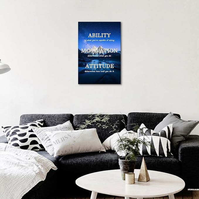 Jumong Inspirational Office Wall Art, ABILITY MOTIVATION ATTITUDE Motivational Quotes, Motivational Canvas Wall Art for Living Room, Wooden Framed Ready to Hang