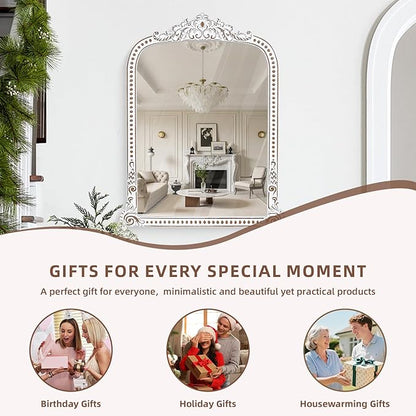 HOITUZYUS Ornate Baroque Statement Mirror: 42x34 Inch Wooden Arched Wall Mirror, French Vintage Decorative Mirrors for Entryway, Fireplace Mantel, Living Room, Bathroom
