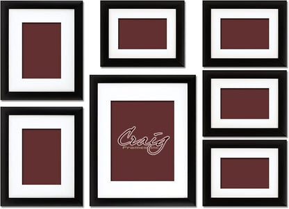 Craig Frames 1WB3BK Picture Frame 7-Piece Wall Set, Black Frames, White Display Mats