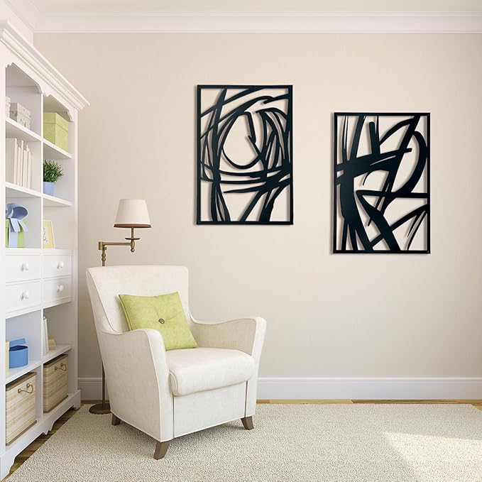 OYEFLY 4 Pack Abstract Metal Wall Art,Minimalist Art Decoration for Living Room Bedroom Bathroom Study (Black, 16 x 11inch)