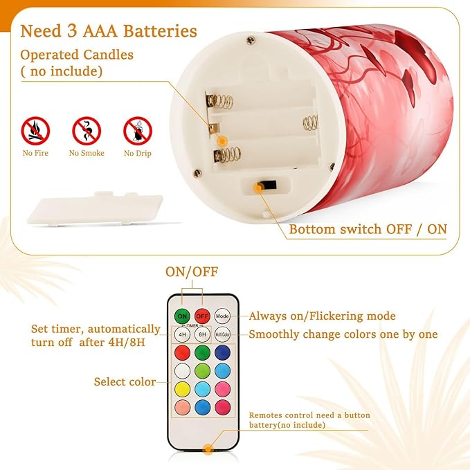 ALAZA Pink Hearts Flickering Flameless Candles Battery Operated with Remote Timer,Tea Light Candles LED Pillar Votive Candles Set of 2 for Outdoor Indoor Decorations