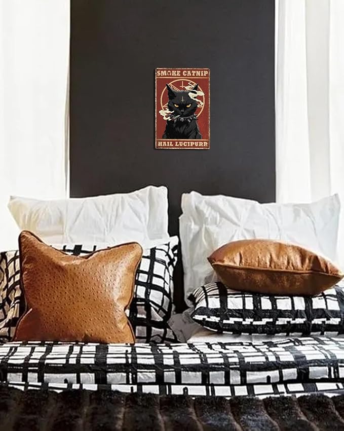 ALKB Funny Black Cat Metal Sign Retro Cat Metal Poster - Black Cat Gifts Bedroom Kitchen Wall Decor 8 x 12 Inch