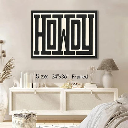 QIYFFBN Framed Funky Big Howdy Canvas Wall Art Western Modern Decor Black and White Southwestern Country Ranch Sign Picture Print Minimalism Trendy Farmhouse Living Room Art(24x36in Framed)