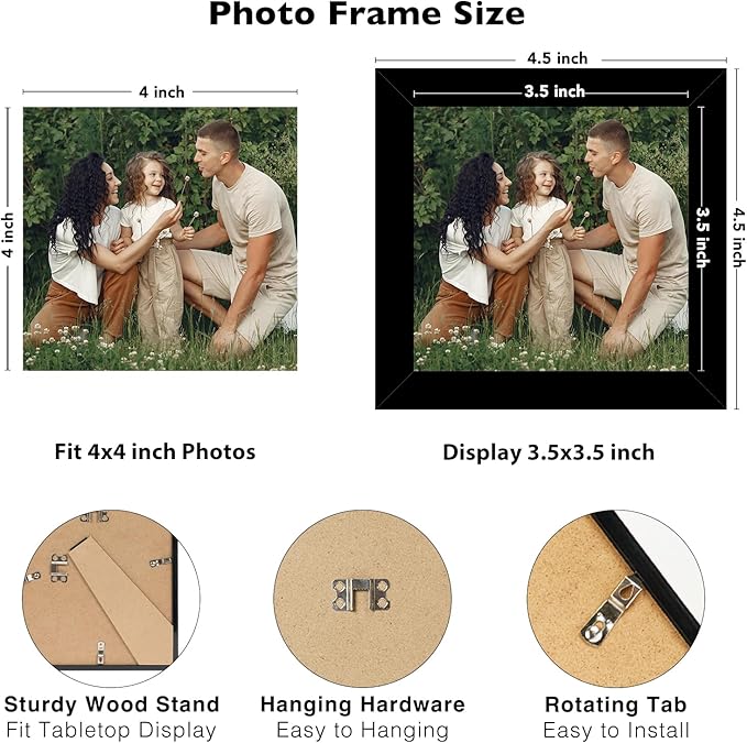 JCJMY 12 Packs 4x4 Picture Frames, Lightweight 4 by 4 Frames Bulk Set of 12 Collage Wall Decor Photo Frames Set for Wall and Tabletop, Black