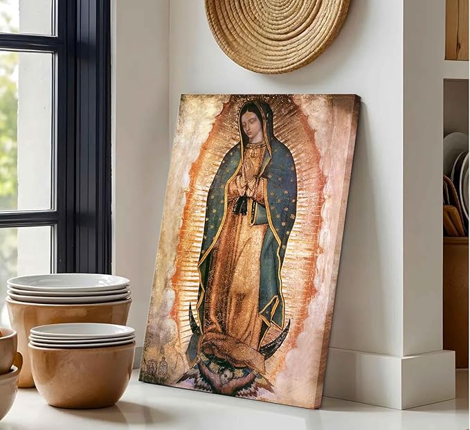 Mexico Our Lady of Guadalupe Portrait Wall Art Lamina enmarcada de Nuestra Señora de Guadalupe Painting picture Wall Decor Religion Catholic Poster Print Artwork for Altar bedroom 16x24 in Canvas