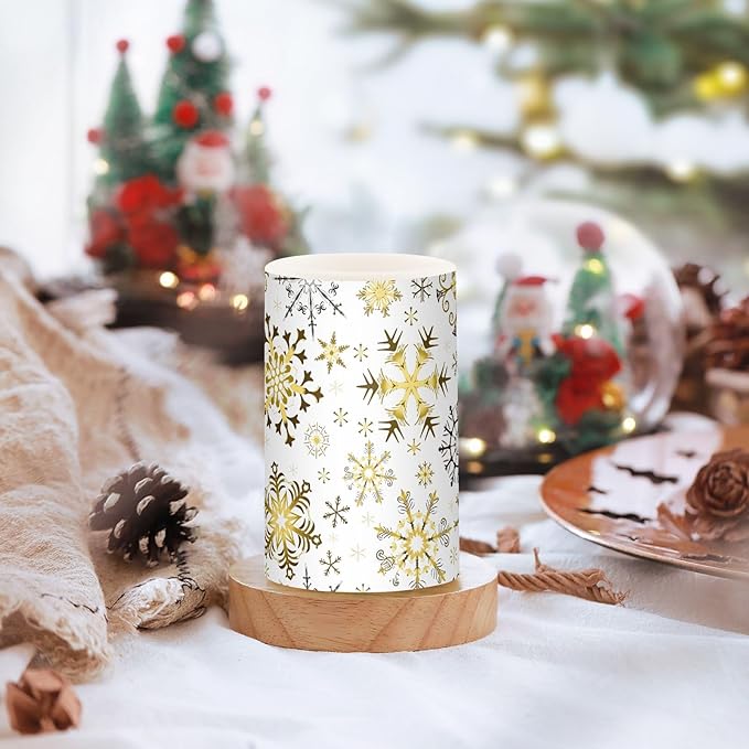 Christmas Lights Decorations Flameless Candles Golden Snowflake White Pillar Candles Set of 2 Battery Operated Remote Control Warm Lights