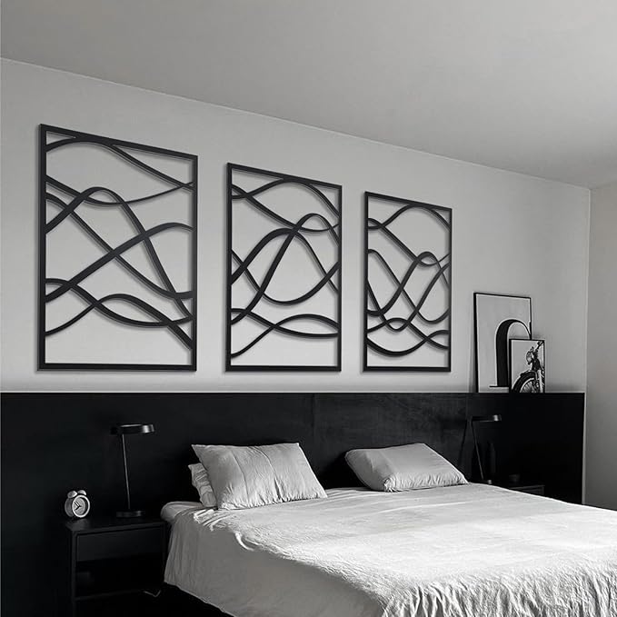 Zzbakress 3 Pcs Black Wooden Wall Decor Abstract Wall Art Decor Fine Curve Decoration Minimalist Wooden Single Line Decoration Wall Art for Living Room Bedroom Bathroom (Retro)