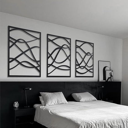 Zzbakress 3 Pcs Black Wooden Wall Decor Abstract Wall Art Decor Fine Curve Decoration Minimalist Wooden Single Line Decoration Wall Art for Living Room Bedroom Bathroom (Retro)