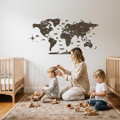 Colorfull Worlds, Multilayer 3D Wooden World Map, Travel Map States and Capitals, Wall Decor For New House, Gift For Travelers, Office Decor, Birthday Present, Living Room Decoration (XL, Betül)